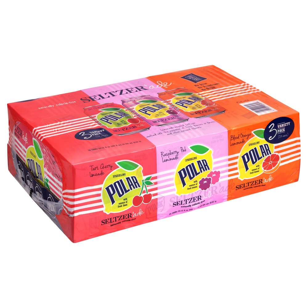 Polar Seltzer Ade Variety Pack, 12 Oz, Pack Of 24 Bottles