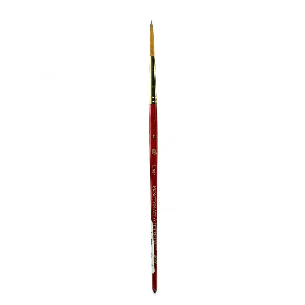 Princeton Series 4050 Heritage Synthetic Sable Watercolor Short-Handle Paint Brush, Size 6, Liner Bristle, Sable Hair, Red