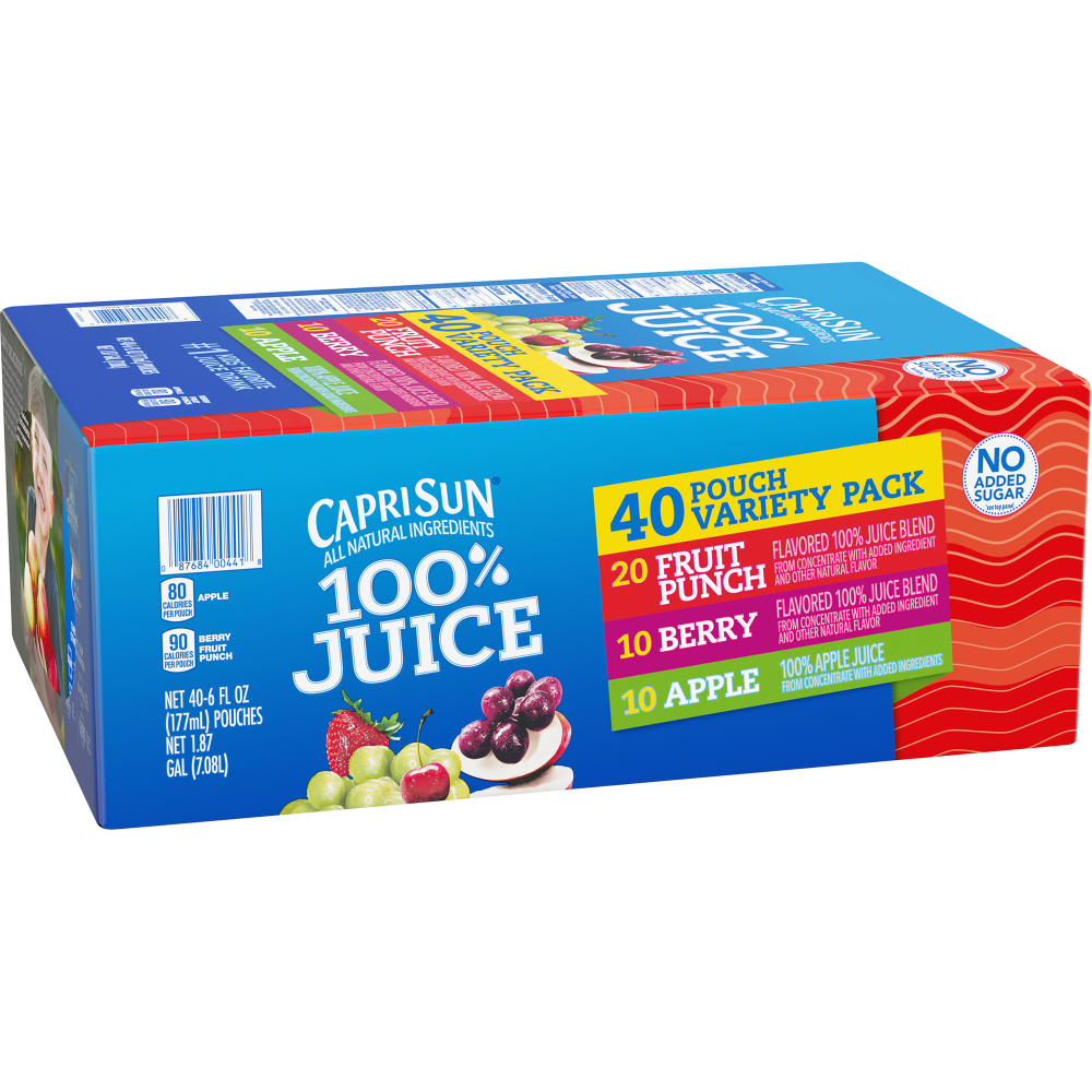 Capri Sun 100% Juice Variety Pack, Pack Of 40 Pouches