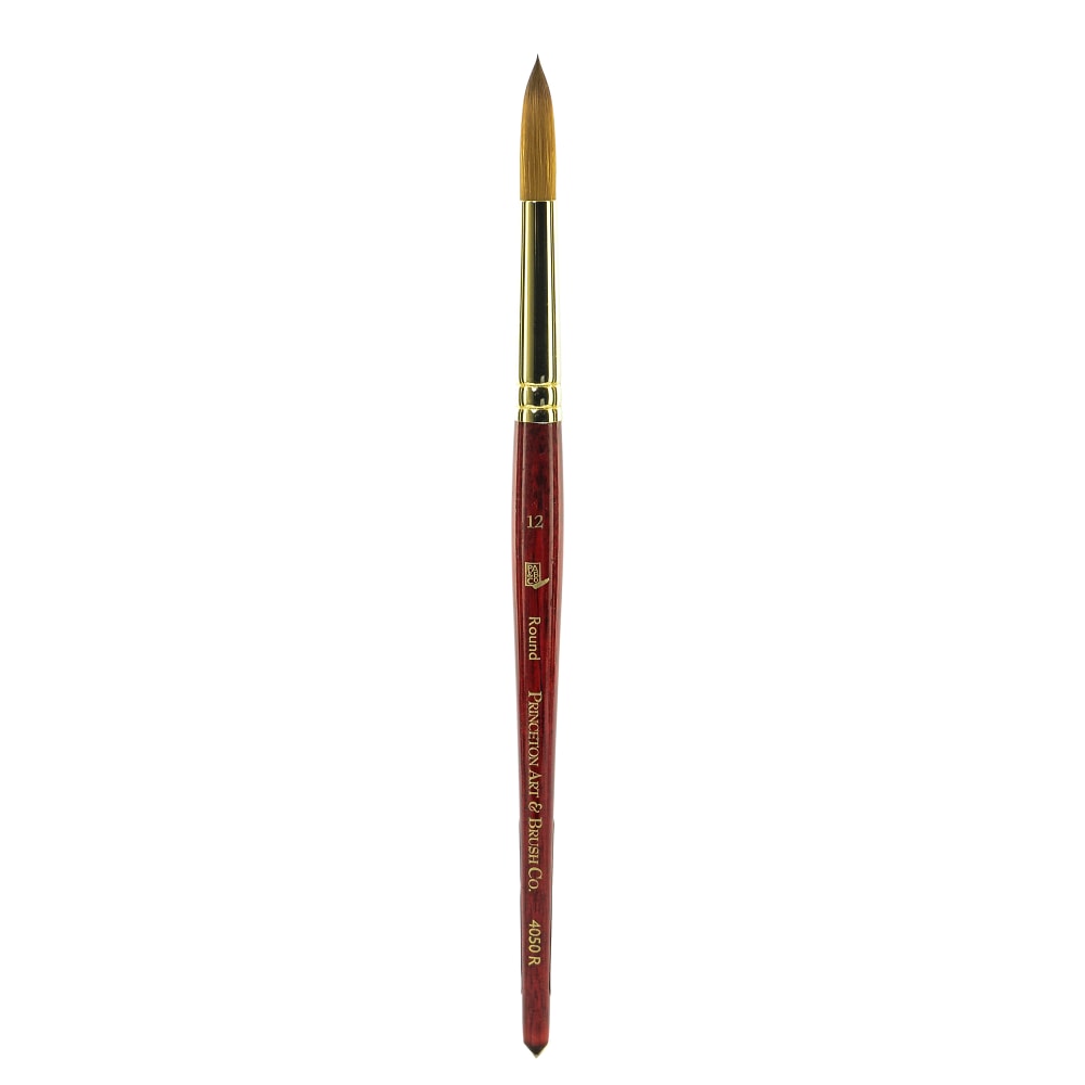 Princeton Series 4050 Heritage Synthetic Sable Watercolor Short-Handle Paint Brush, Size 12, Round Bristle, Sable Hair, Red