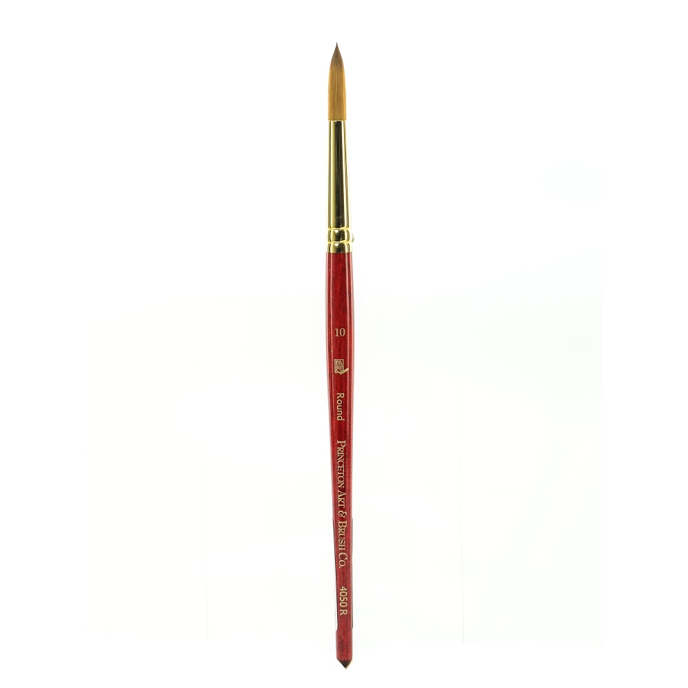 Princeton Series 4050 Heritage Synthetic Sable Watercolor Short-Handle Paint Brush, Size 10, Round Bristle, Sable Hair, Red