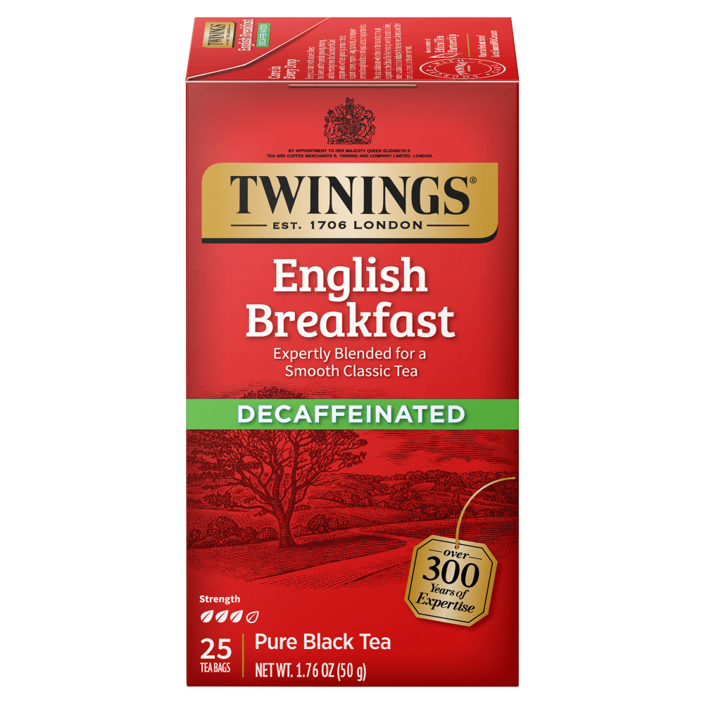 Twinings of London Classic Decaffeinated English Breakfast Tea Bags, Carton Of 25