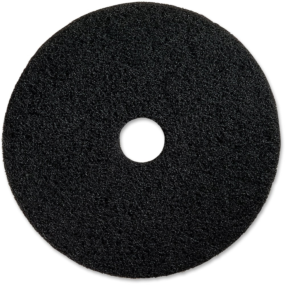Genuine Joe Black Floor Stripping Pad - 16in Diameter - 5/Carton x 16in Diameter x 1in Thickness - Resin, Fiber - Black