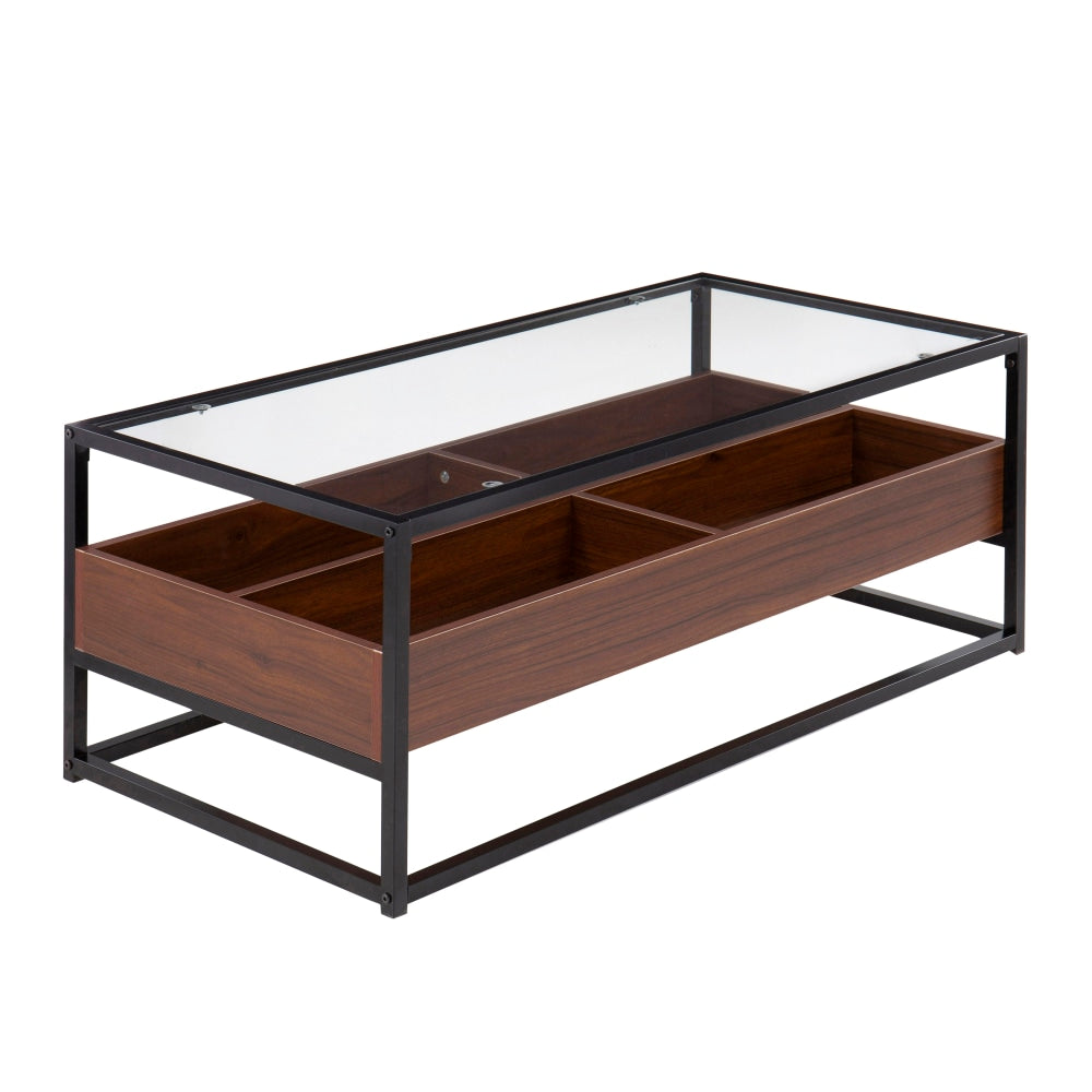 LumiSource Display Contemporary Coffee Table, 16-1/2inH x 43-1/2inW x 22inD, Black/Walnut