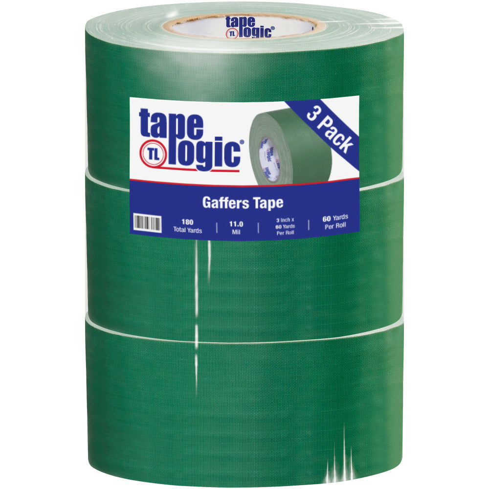 Tape Logic Gaffers Tape, 3in x 60 Yd., 11 Mil, Green, Case Of 3 Rolls