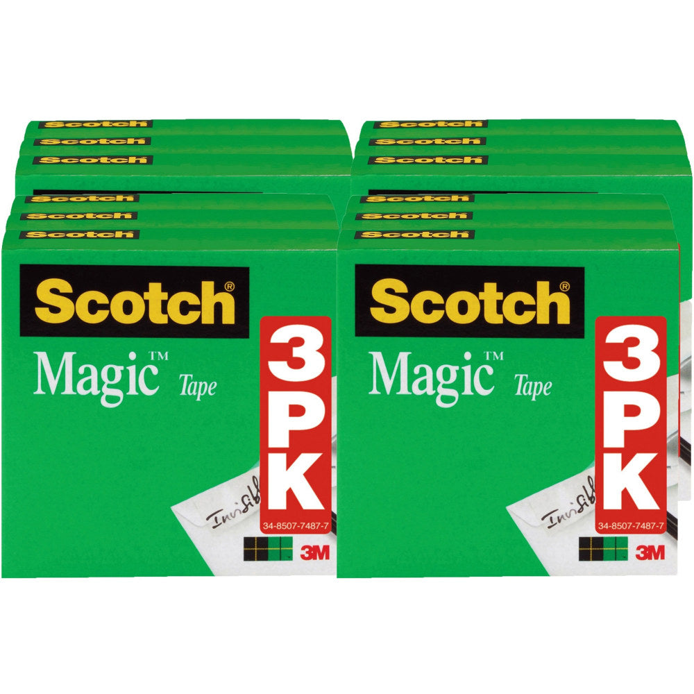 Scotch 1/2inW Magic Tape - 36 yd Length x 0.50in Width - 1in Core - For Mending, Splicing - 12 / Bundle - Matte - Clear
