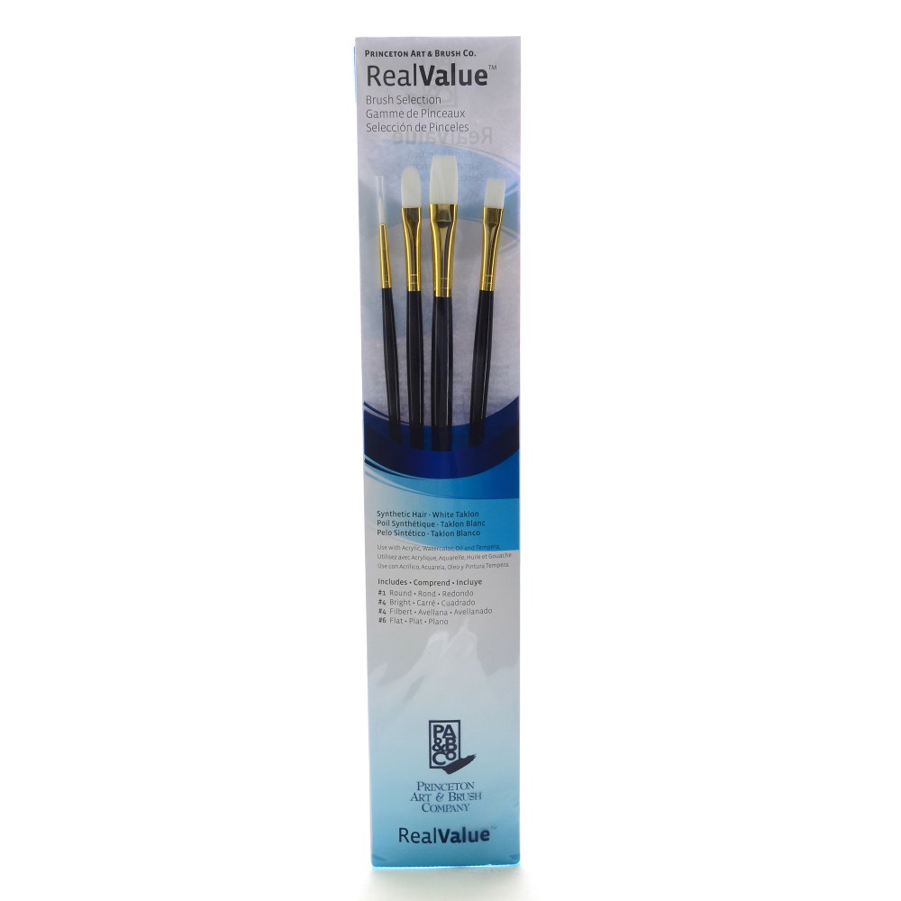 Princeton Real Value Series 9130 Brush Set, Assorted Sizes, Synthetic, Blue, Set Of 4