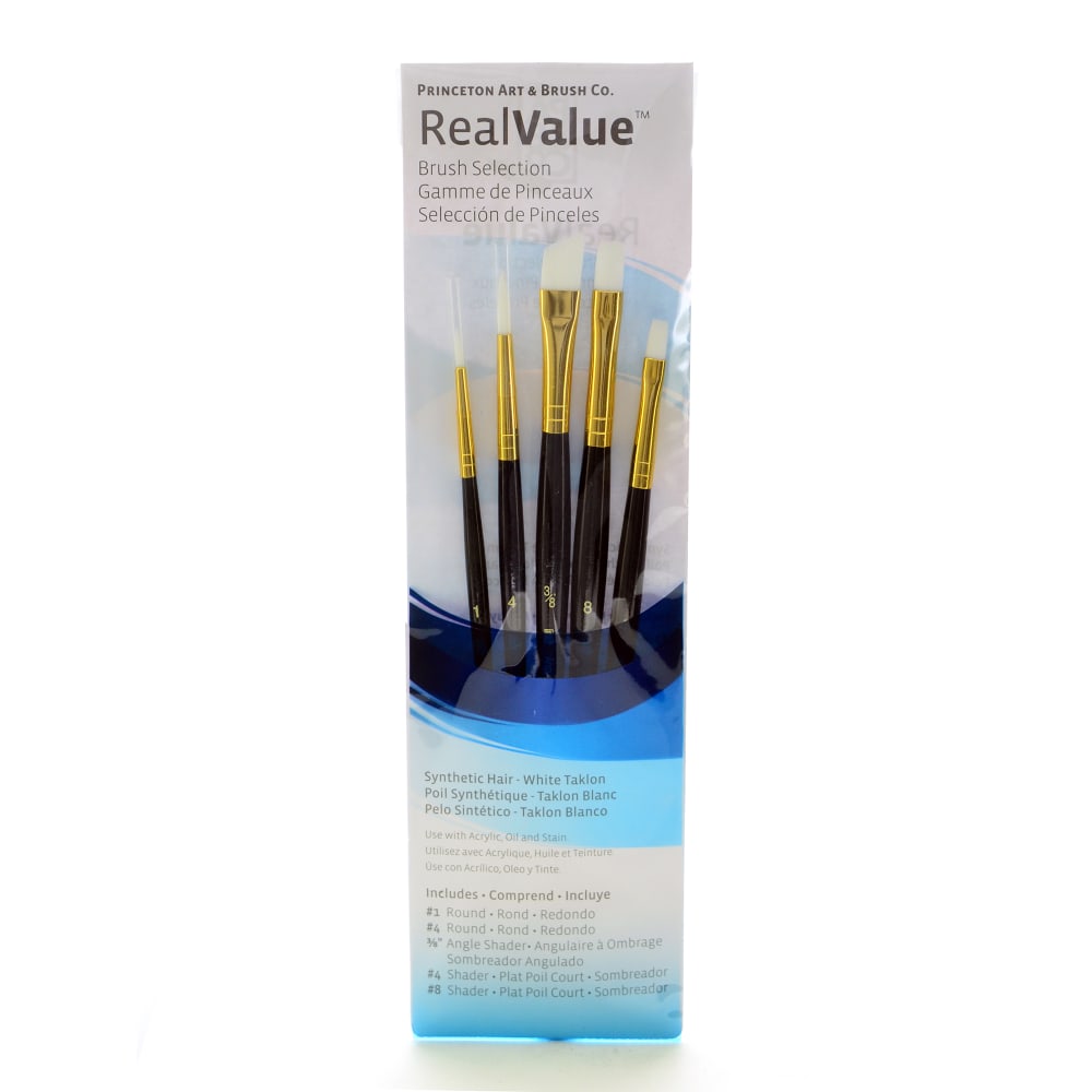 Princeton Real Value Series 9136 Brush Set, Assorted Sizes, Synthetic, Blue, Set Of 5