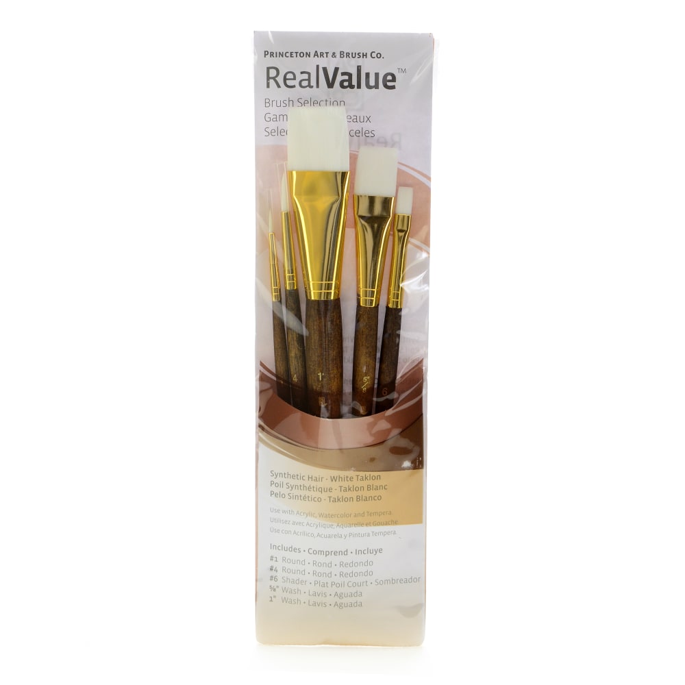 Princeton Real Value Series 9144 Brush Set, Assorted Sizes, Synthetic, Brown, Set Of 5
