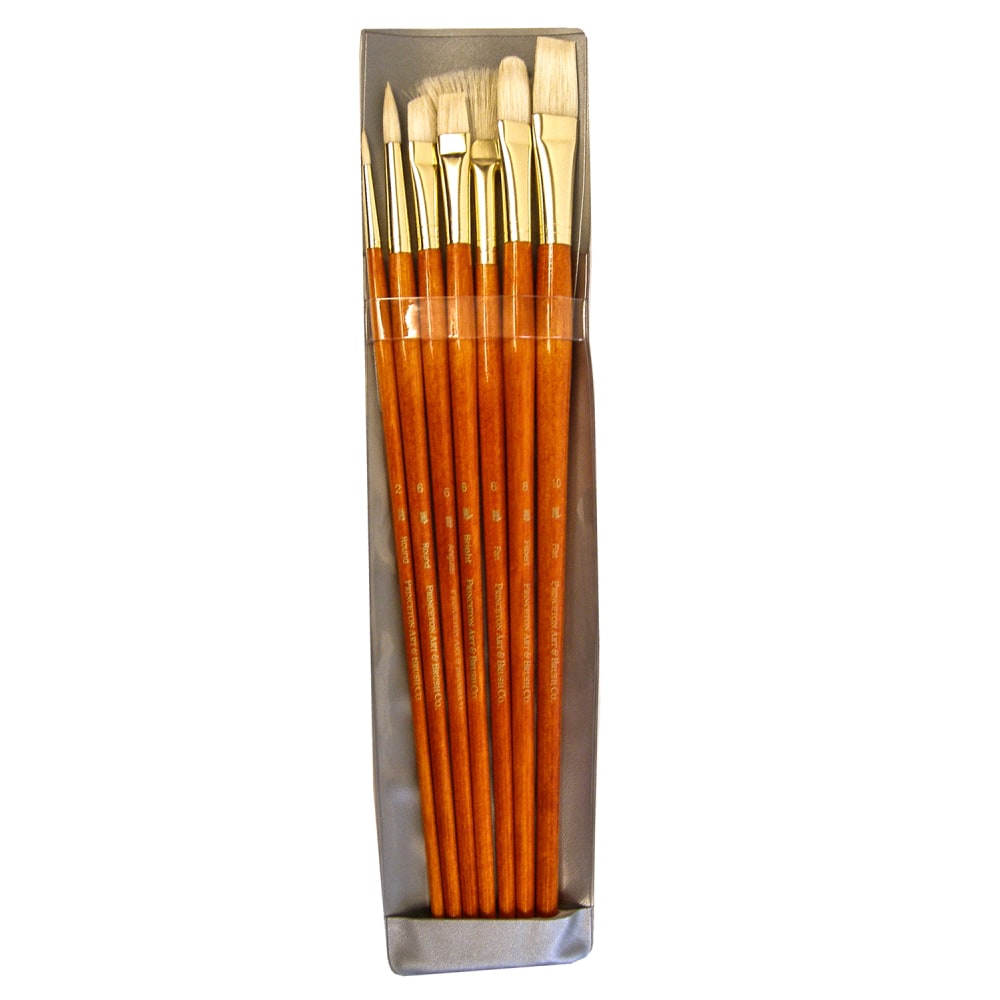 Princeton Real Value Series 9154 Brush Set, Assorted Sizes, Natural Bristle, Orange, Set Of 7