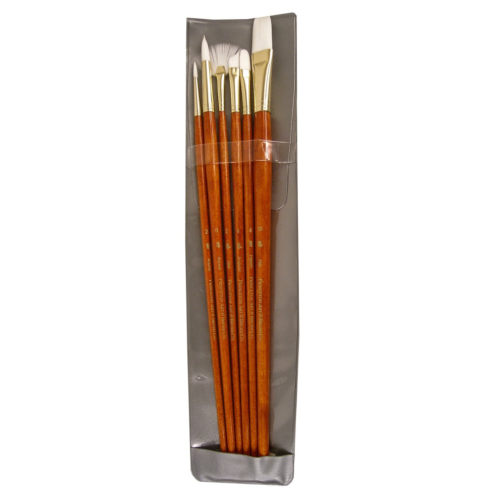 Princeton Real Value Series 9156 Brush Set, Assorted Sizes, Synthetic, Orange, Set Of 6