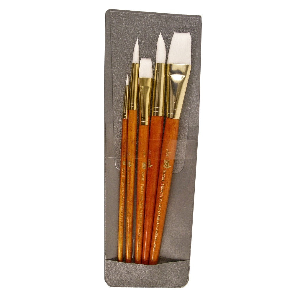 Princeton Real Value Series 9152 Brush Set, Assorted Sizes, Synthetic, Orange, Set Of 5