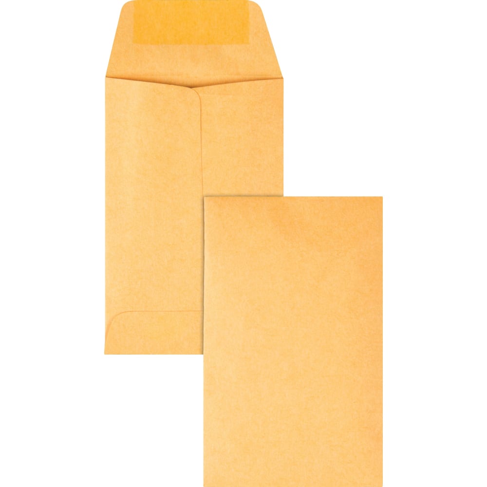 Quality Park Kraft Coin Envelopes - Coin - #1 - 2 1/4in Width x 3 1/2in Length - 20 lb - Gummed - 500 / Box - Brown Kraft