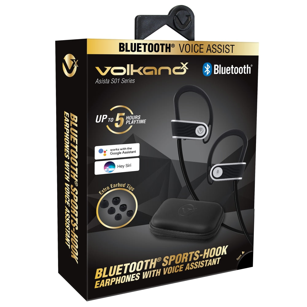 Volkano Asista S01 Sports-Hook Bluetooth Earphones With Voice Assistant, Black, VK-1103-S01-BK