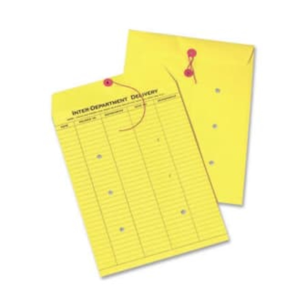 Quality Park Interdepartment Envelopes, 10in x 13in, Button & String Closure, Yellow, Box Of 100