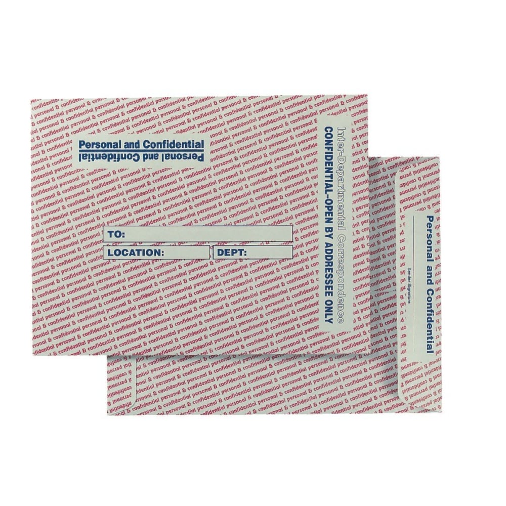 Quality Park Personal And Confidential Interdepartment Envelopes, 10in x 13in, Gummed Seal, Gray, Box Of 100