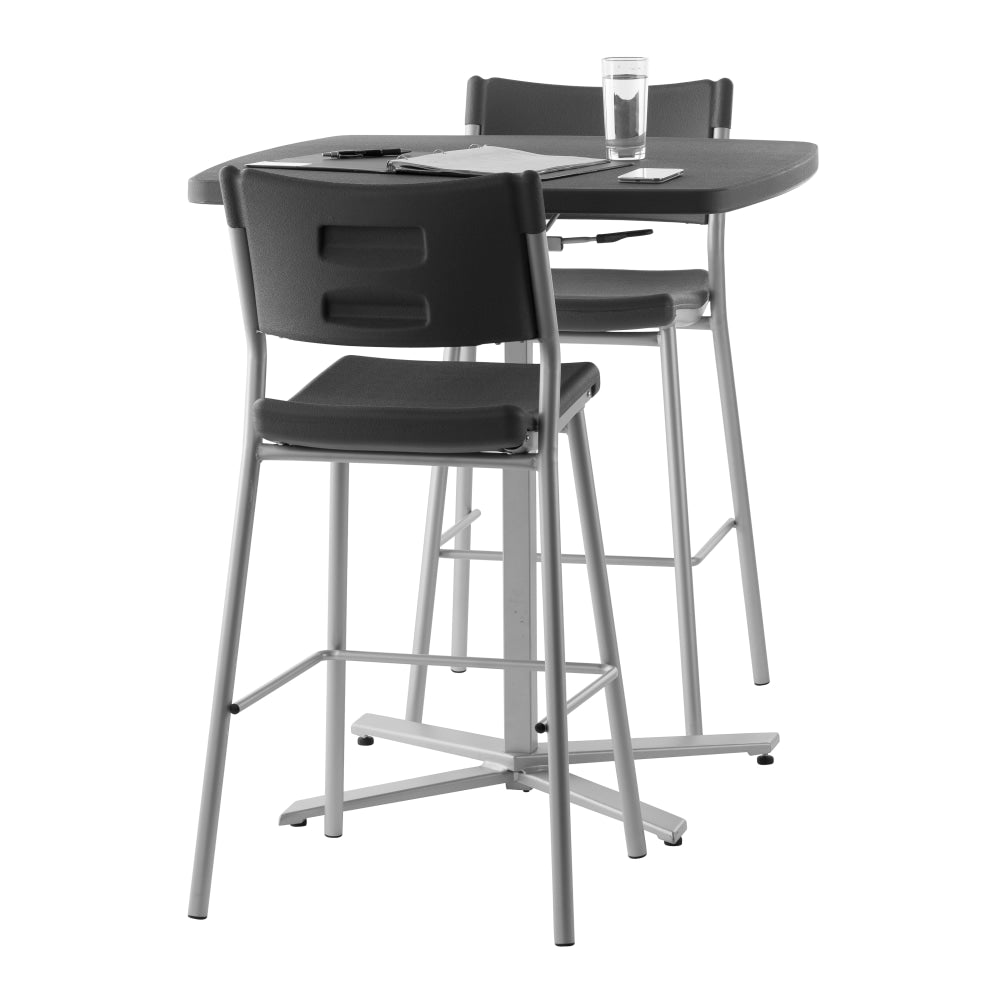 National Public Seating Cafe Time Adjustable-Height Table, Charcoal Slate/Silver