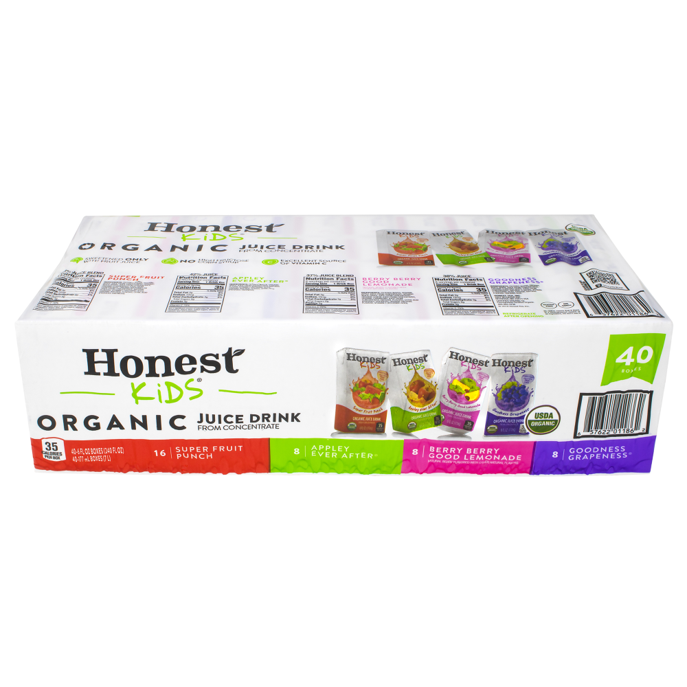Honest Kids Organic Fruit Juice Drink Boxes Variety Pack, 6 Oz, Pack Of 40 Boxes