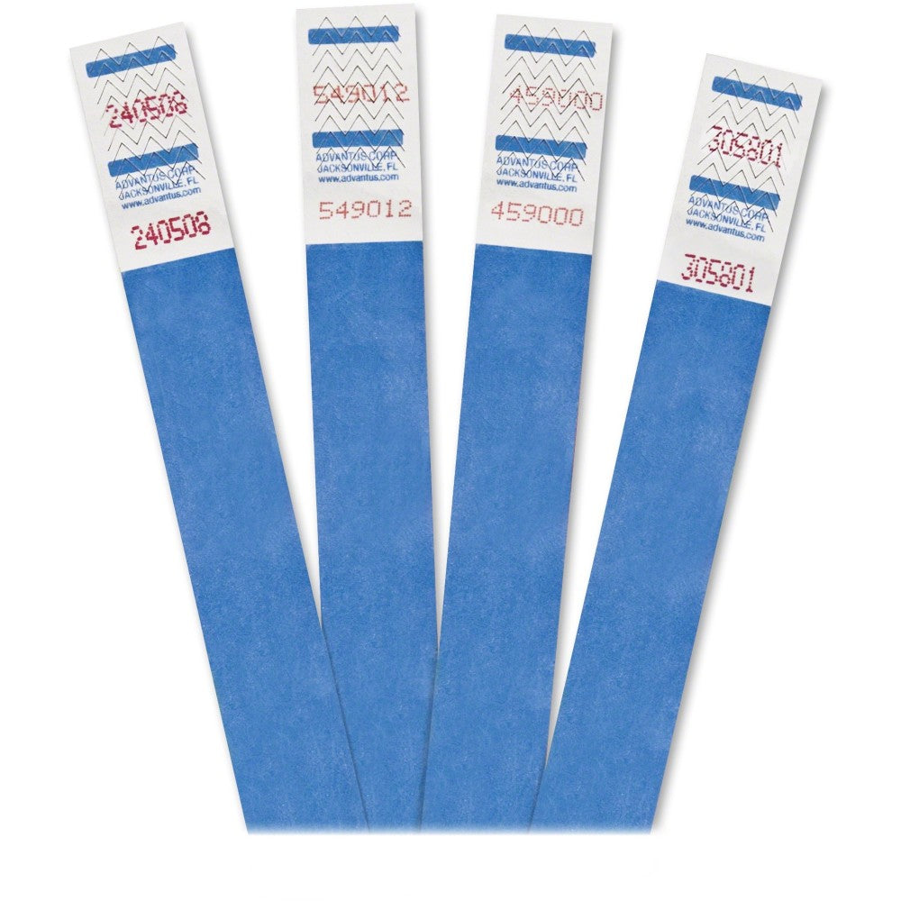 Advantus Tyvek Colored Wrist Bands, 3/4in x 10in, Blue, Pack Of 500