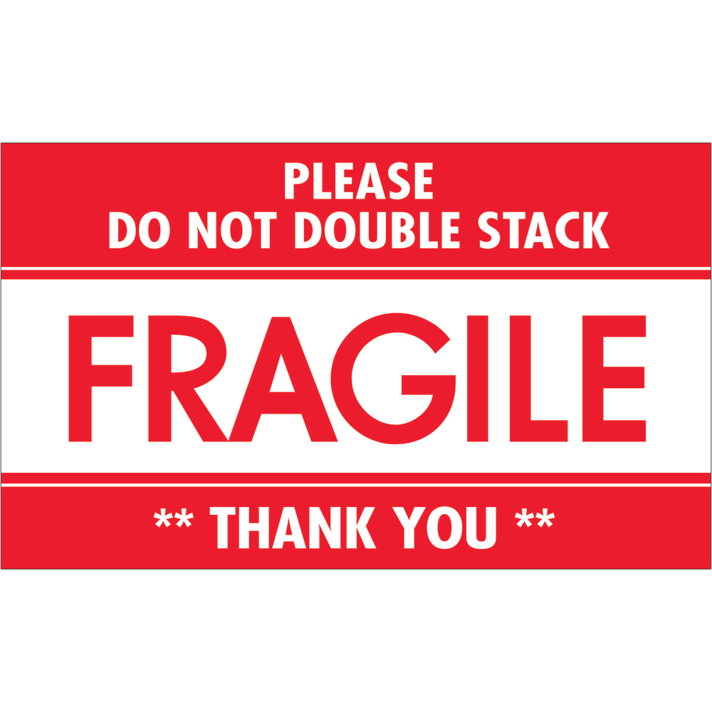 Tape Logic Preprinted Shipping Labels, DL2159, Fragile - Do Not Double Stack, Rectangle, 3in x 5in, Red/White, Roll Of 500