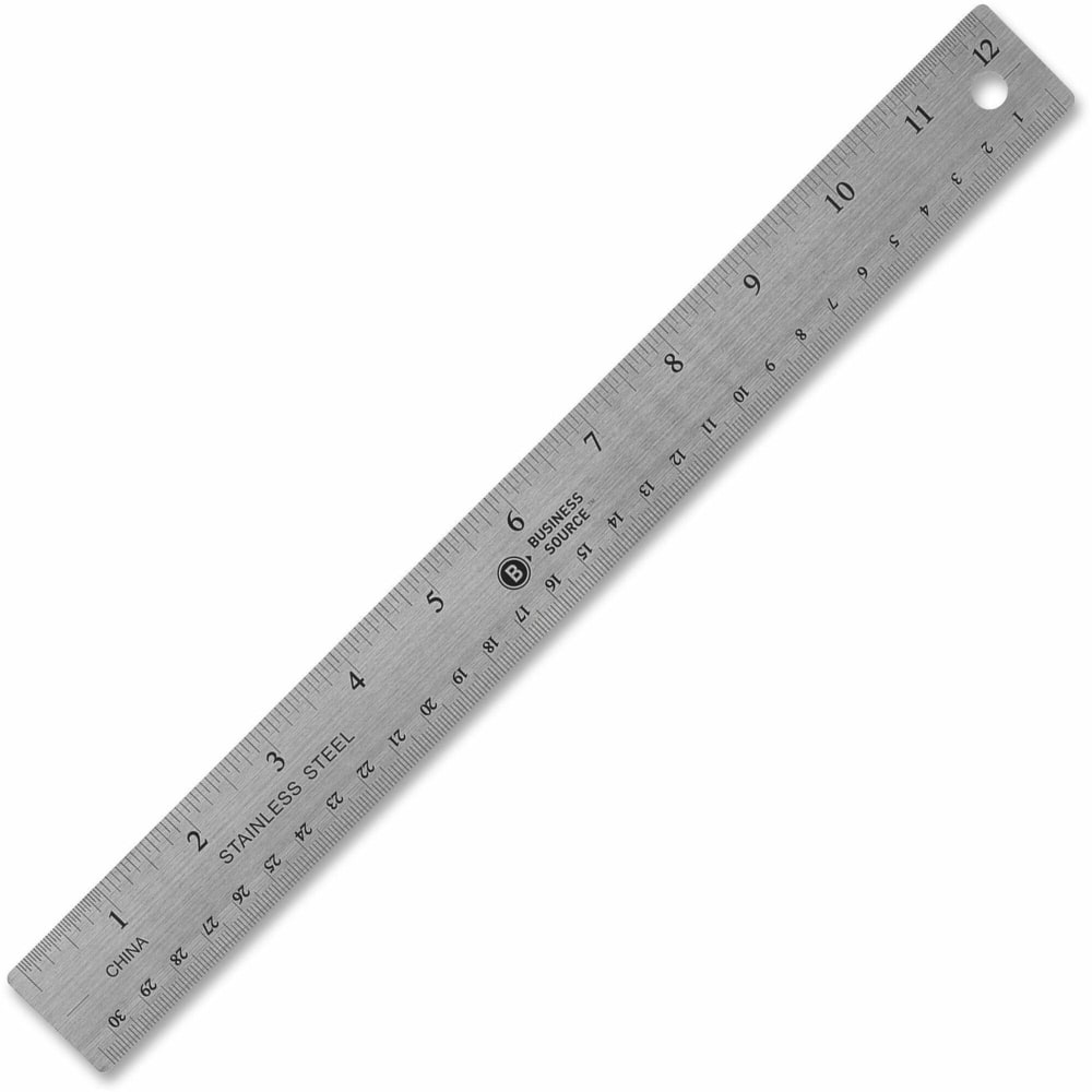 Business Source Nonskid Stainless Steel Ruler - 12in Length - 1/16, 1/32 Graduations - Metric Measuring System - Stainless Steel - 1 Each - Silver