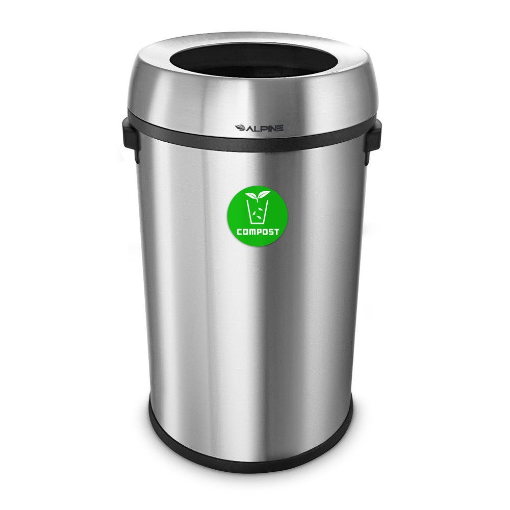 Alpine Industries Stainless Steel Open Top Compost Station, 17 Gallons, Silver