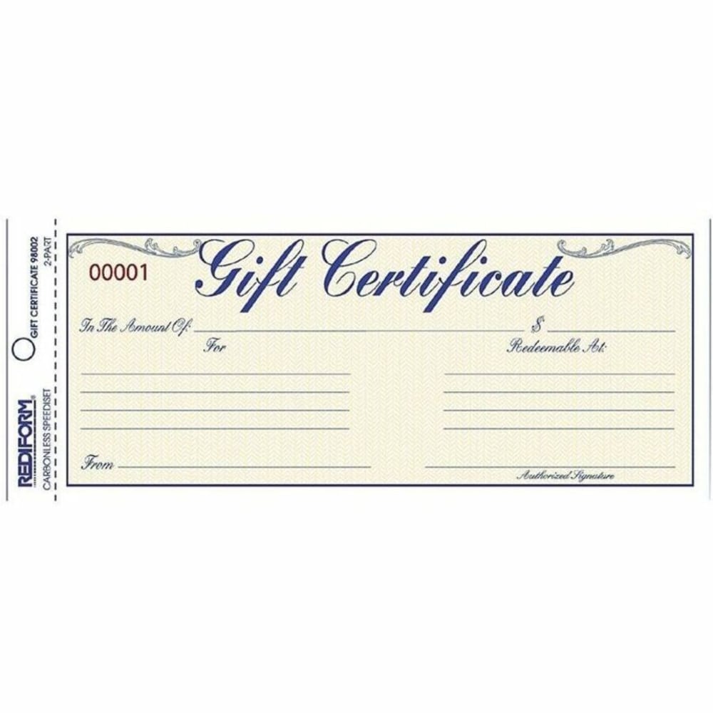 Rediform Gift Certificates with Envelopes - 8.5in x 3.7in - Blue - 25 / Pack