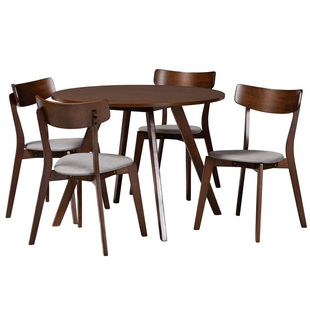 Baxton Studio Rika Dining Set, 29-1/2inH x 39-7/16inW x 39-7/16inD, Light Gray/Walnut