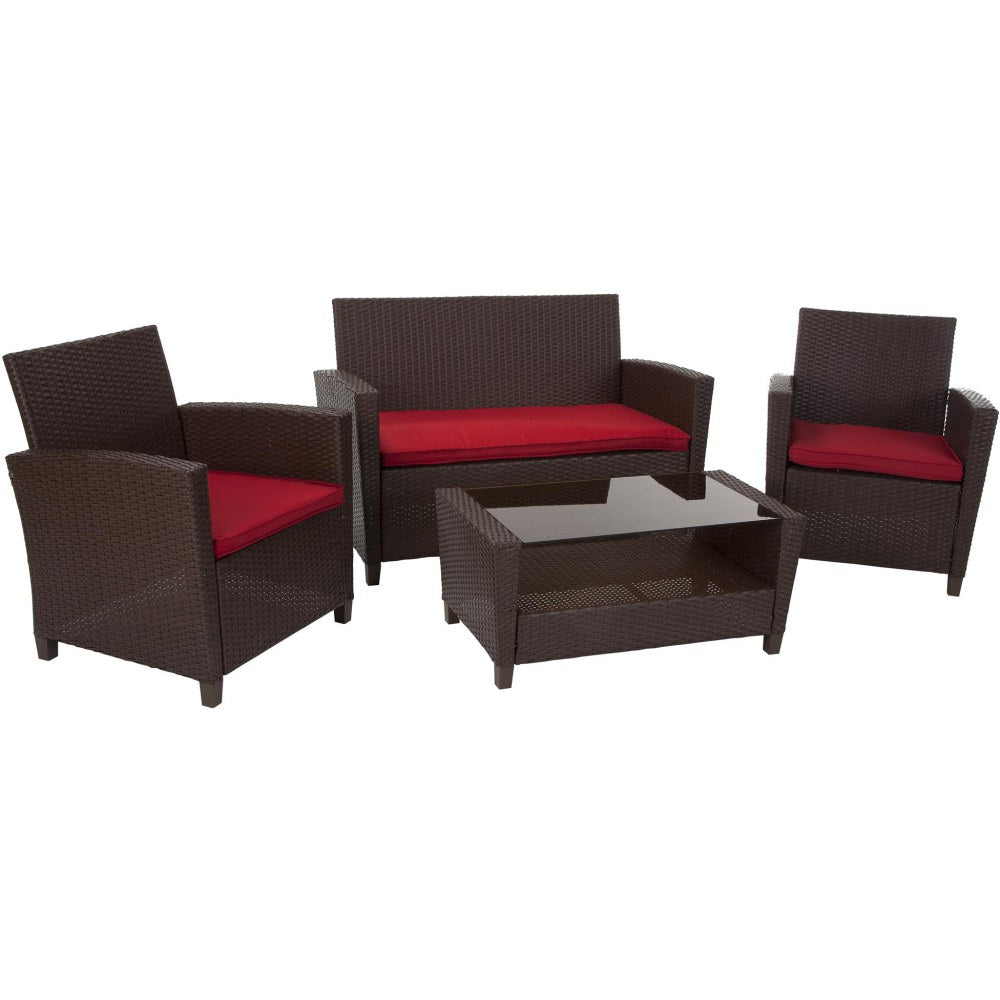 COSCO Malmo Outdoor 4-Piece Conversation Set, Red/Brown