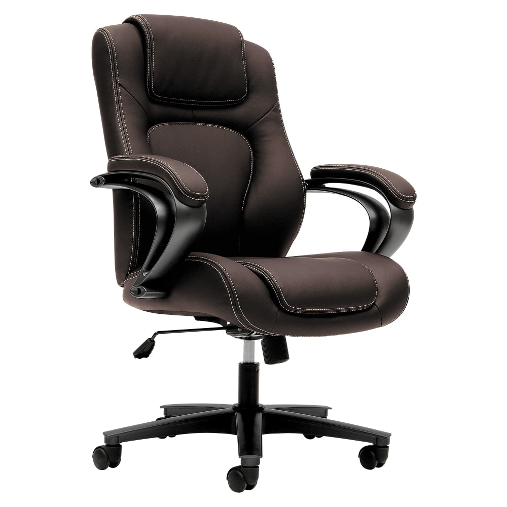 HON Basyx Ergonomic Bonded Leather High Back Chair With Padded Arm Rests, Brown