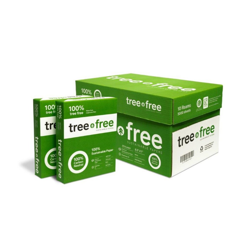 Tree Free Sugarcane Multi-Use Printer & Copy Paper, White, Letter (8.5in x 11in), 5000 Sheets Per Case, 20 Lb, 92 Brightness, Case Of 10 Reams