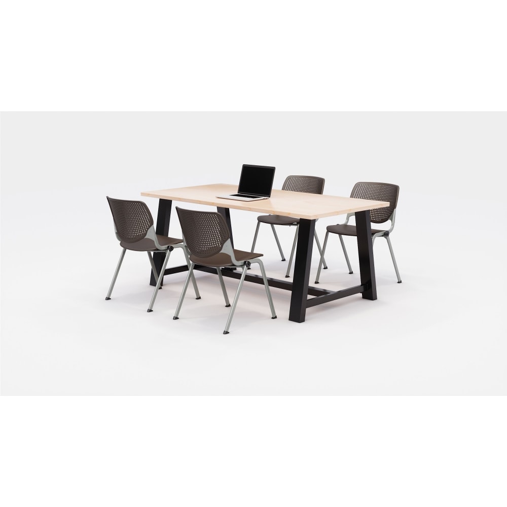 KFI Studios Midtown Table With 4 Stacking Chairs, Kensington Maple/Brownstone