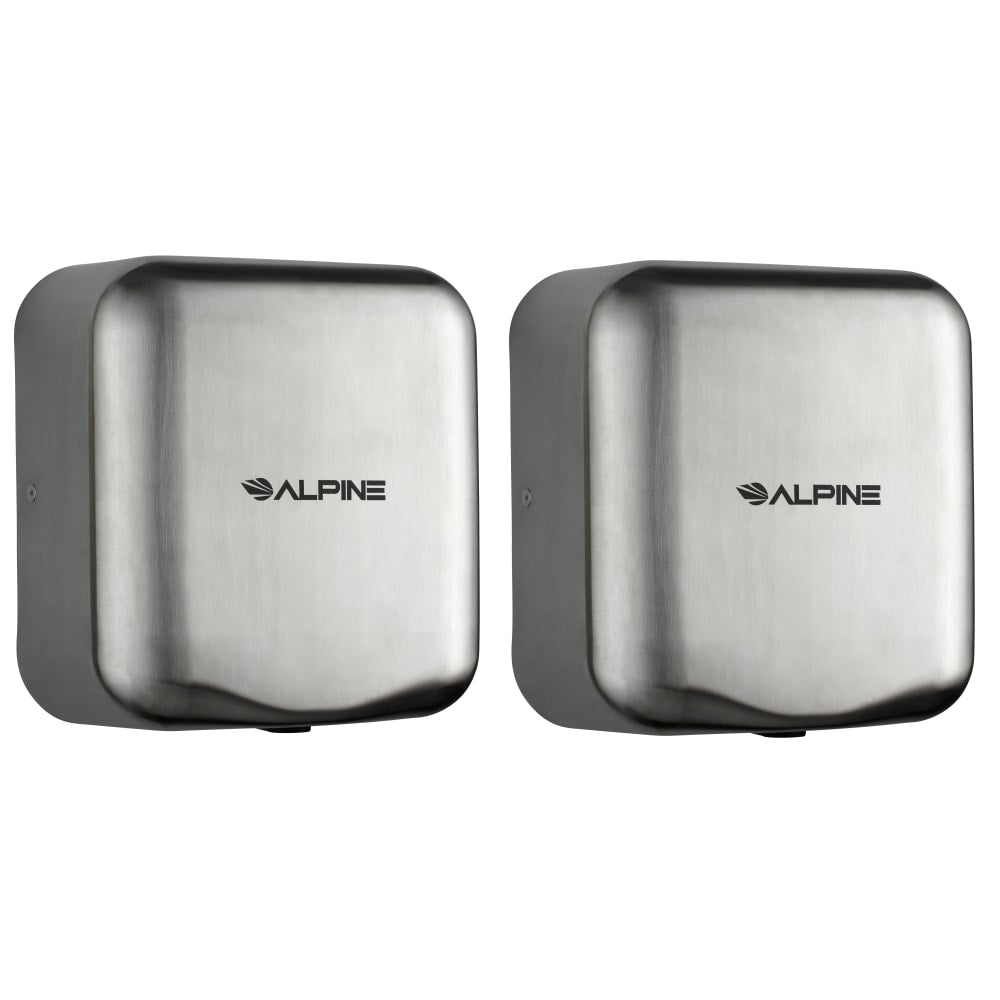 Alpine Industries Hemlock Commercial Automatic High-Speed Electric Hand Dryers, Brushed Silver, Pack Of 2 Dryers
