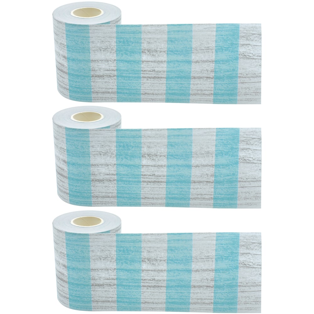 Teacher Created Resources Straight Rolled Border Trim, Vintage Blue Stripes, 50' Per Roll, Pack Of 3 Rolls
