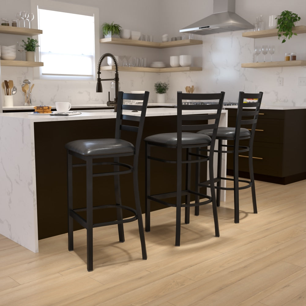 Flash Furniture HERCULES Ladder Back Restaurant Bar Stool, Black