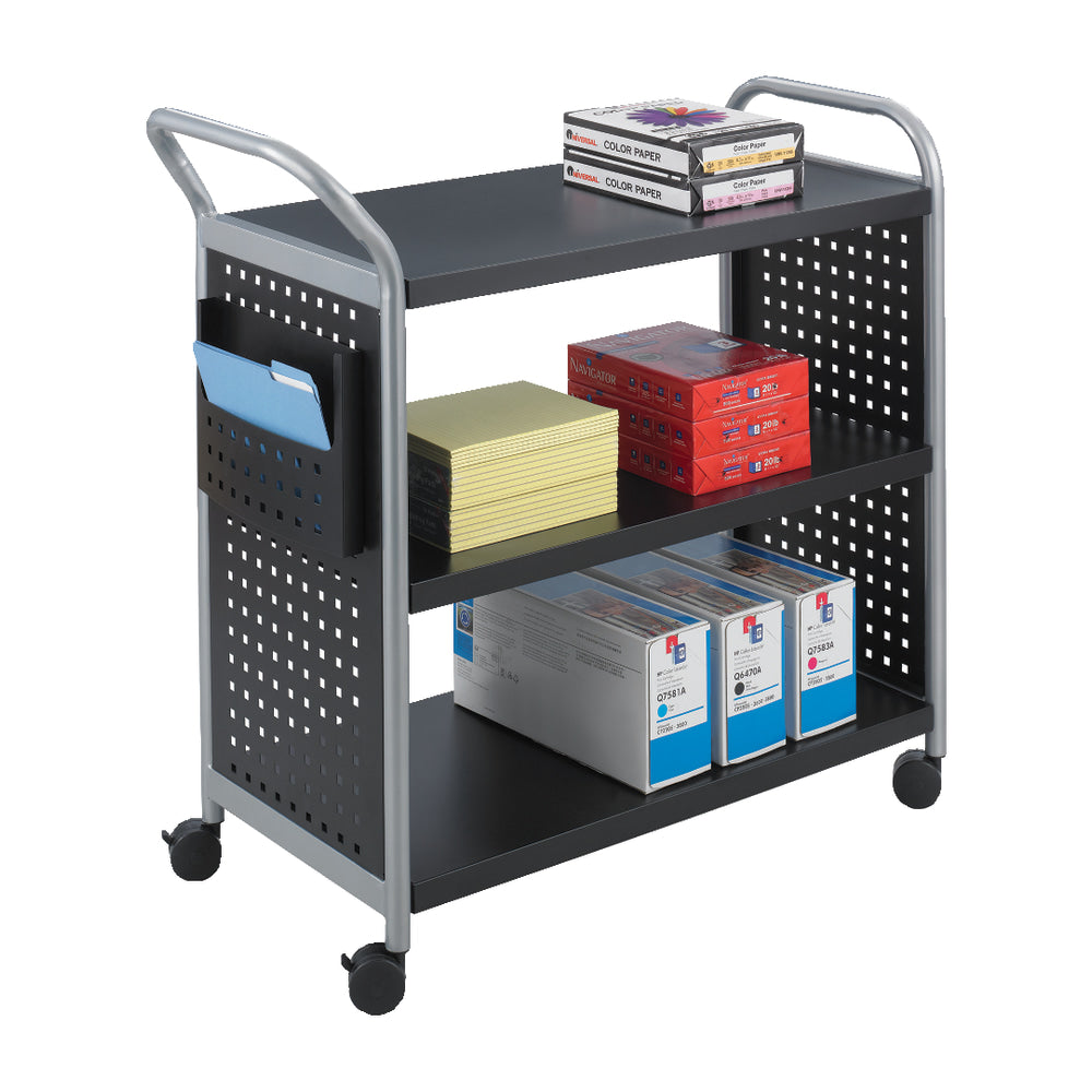 Safco Scoot 3-Shelf Steel Utility Cart, 38inH x 31inW x 13inD, Black/Silver