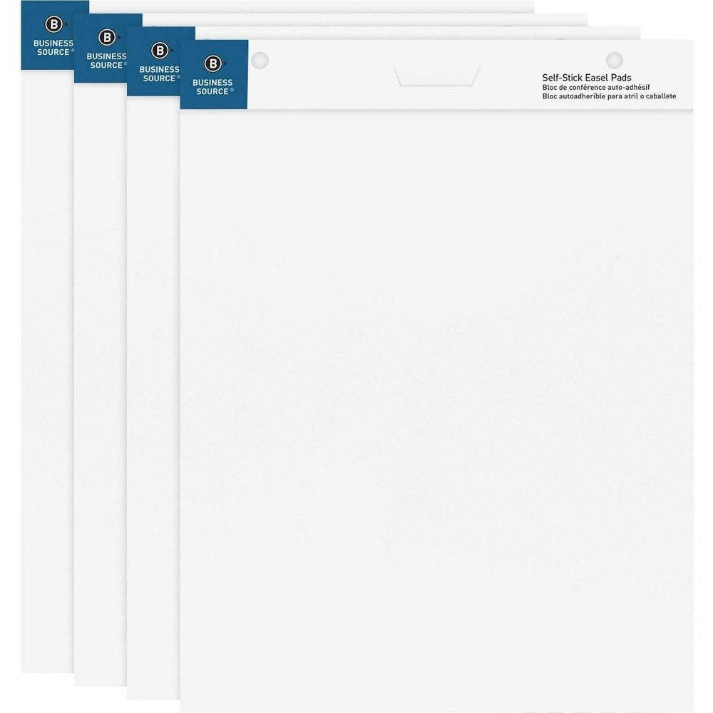 Business Source 25inx30in Self-stick Easel Pads - 30 Sheets - Plain - 25in x 30in - White Paper - Cardboard Cover - Self-stick - 4 / Carton