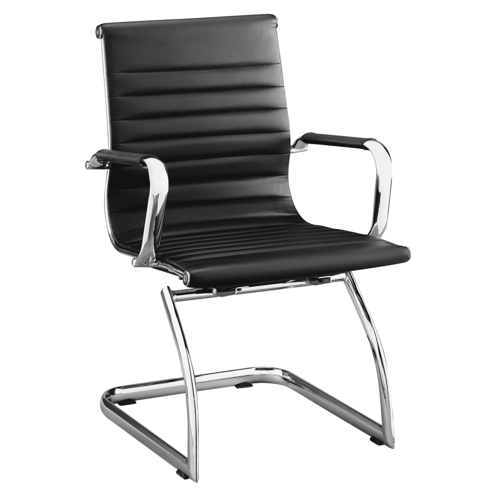 Lorell Modern Bonded Leather Mid-Back Guest Chair, Black, Set Of 2