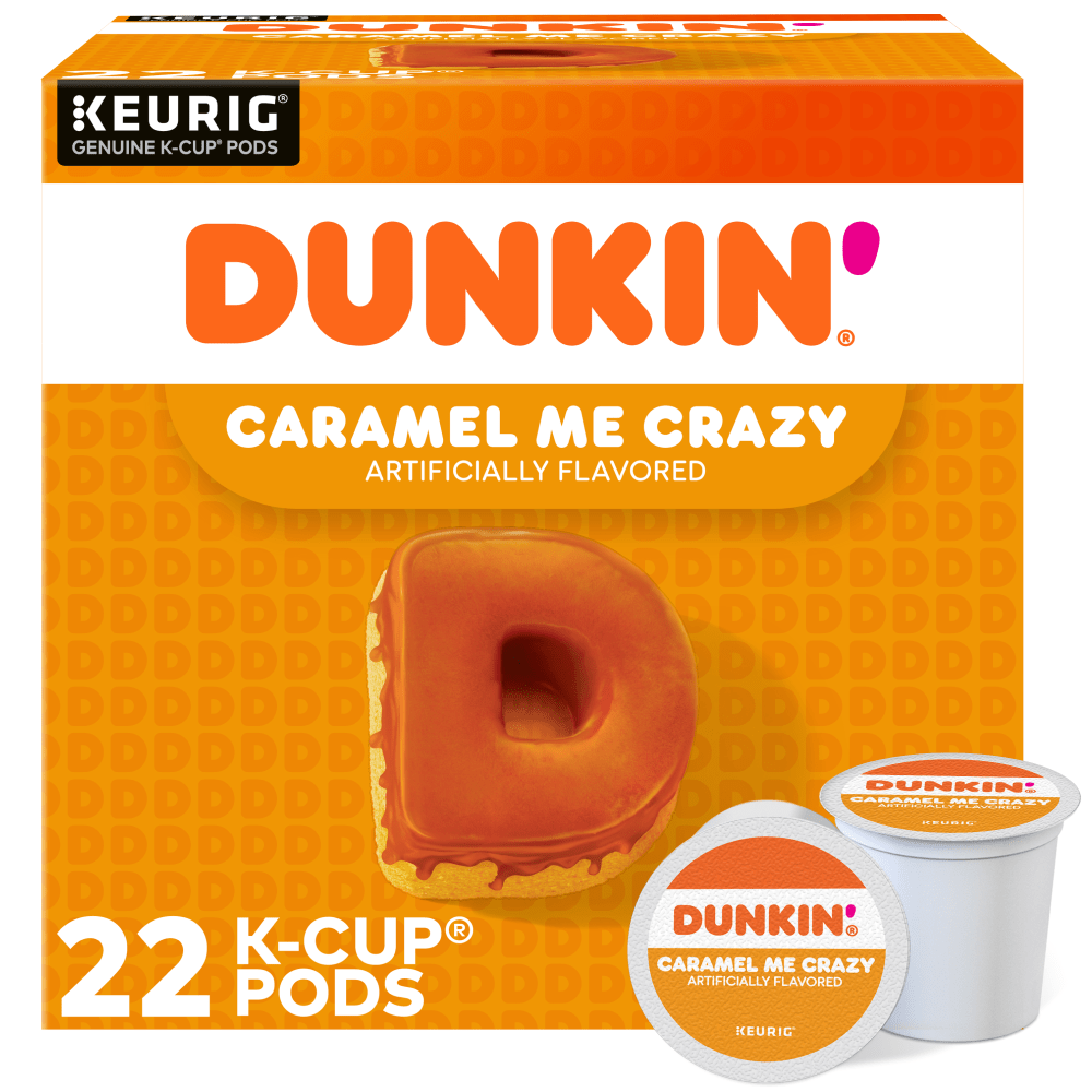 Dunkin Donuts Coffee K-Cup Pods, Caramel Me Crazy, Medium Roast, Box Of 22 Pods