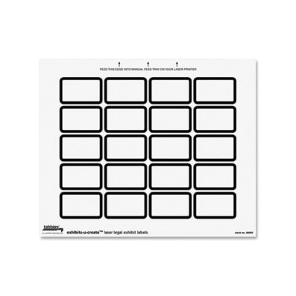 Tabbies Legal Exhibits-U-Create 1in Labels, TAB48090, 1 5/8inW x 1inL, Laser, White, 20 Per Sheet, Pack Of 240