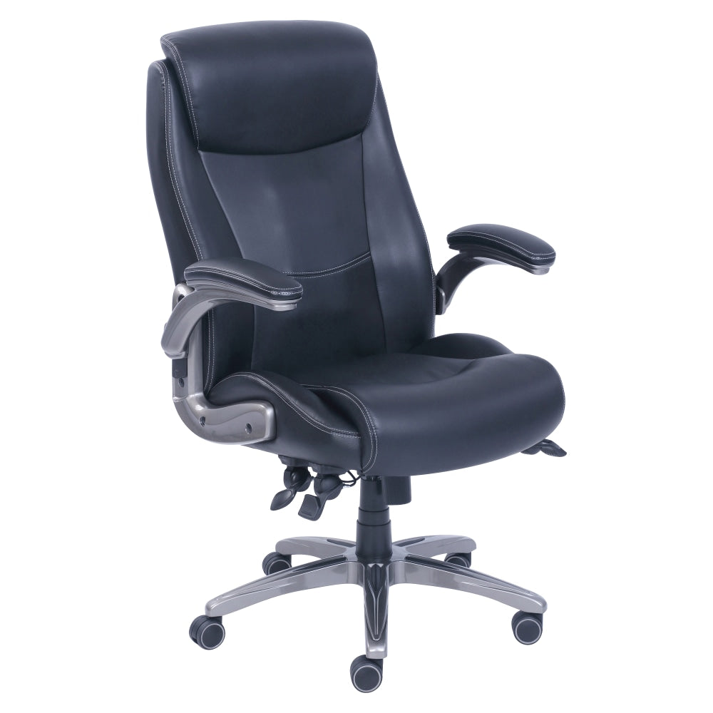 Lorell Revive Ergonomic Bonded Leather High-Back Chair, Black