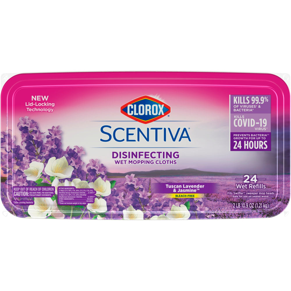 Clorox Scentiva Wet Mopping Cloths, Tuscan Lavender, White, Pack Of 24 Cloths