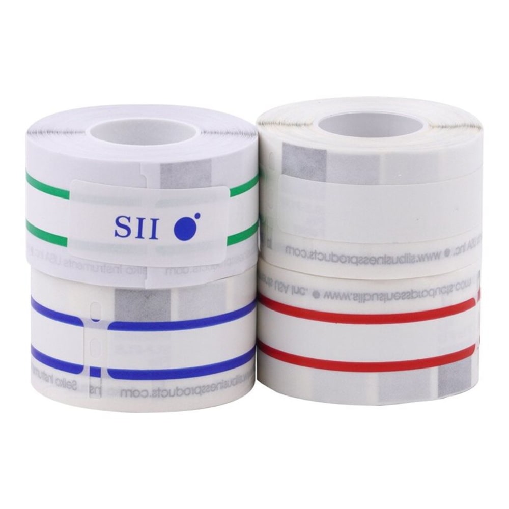 Seiko Direct Thermal Address Labels, SKPSLP4AST, Rectangle, 3 1/2inW x 1 1/8inL, Blue/Green/Pink, Roll Of 130 Labels