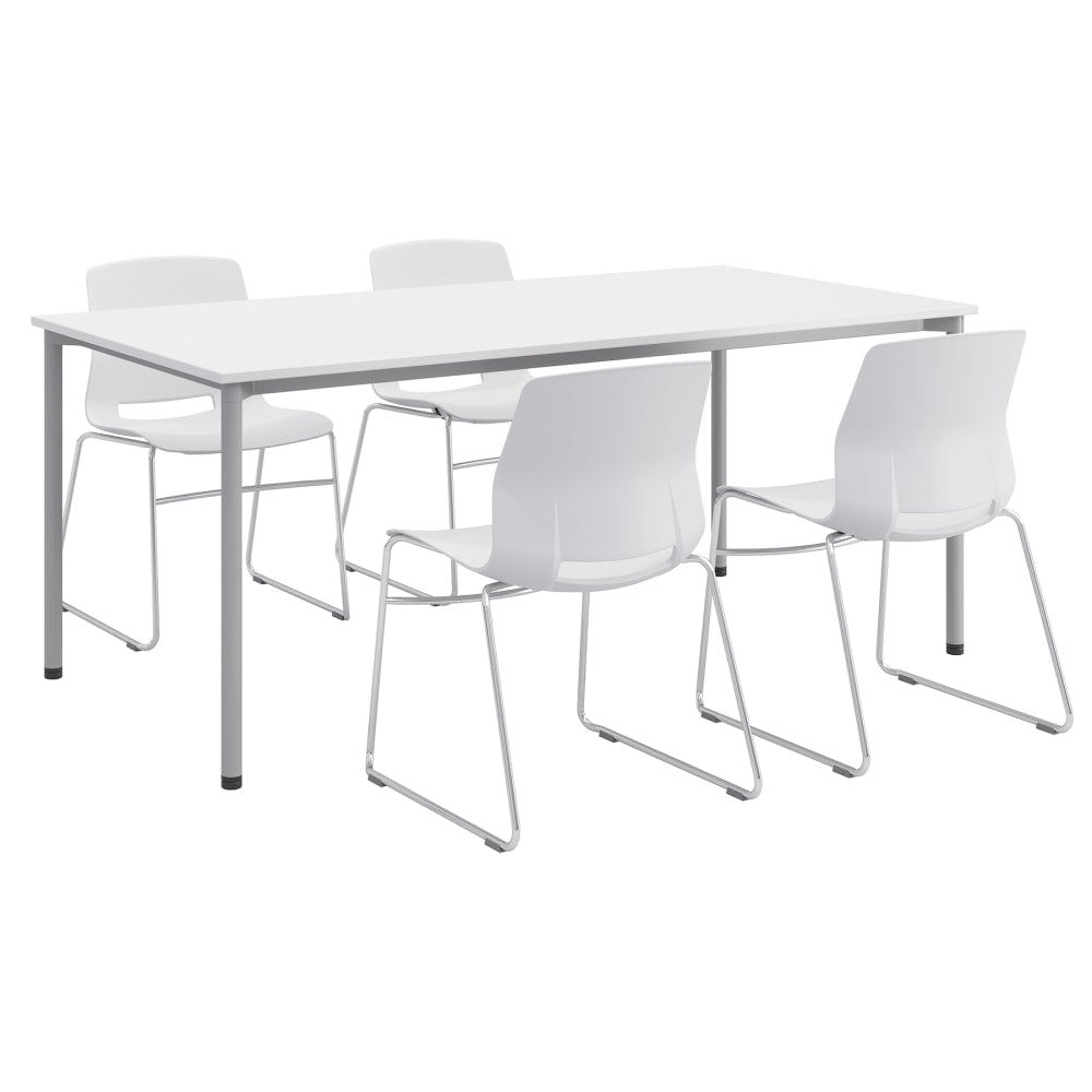 KFI Studios Dailey Table With 4 Sled Chairs, White/Silver