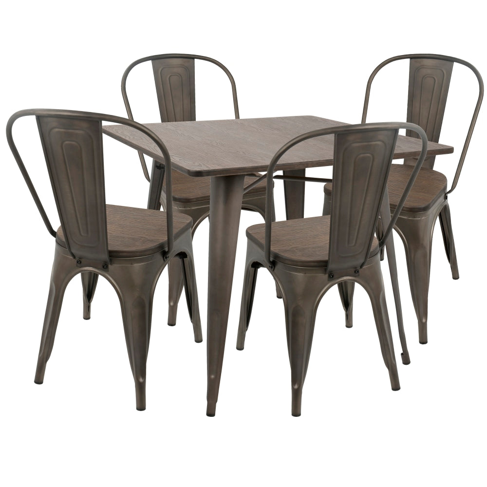 Lumisource Oregon Industrial Farmhouse Dining Table With 4 Dining Chairs, Antique/Espresso