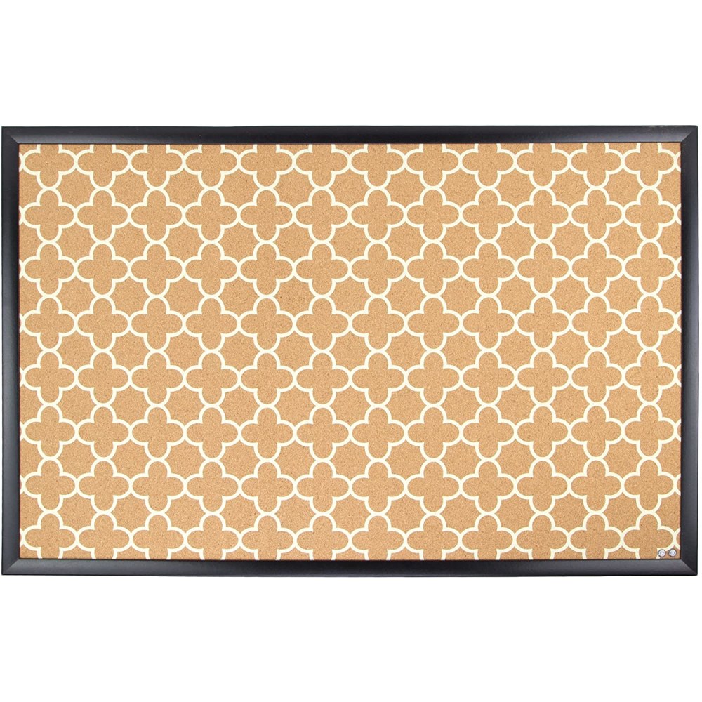 U Brands Fashion Cork Bulletin Board, 35in X 23in, Black Wood Frame