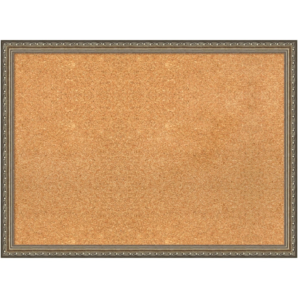 Amanti Art Cork Bulletin Board, 30in x 22in, Natural, Parisian Silver Wood Frame