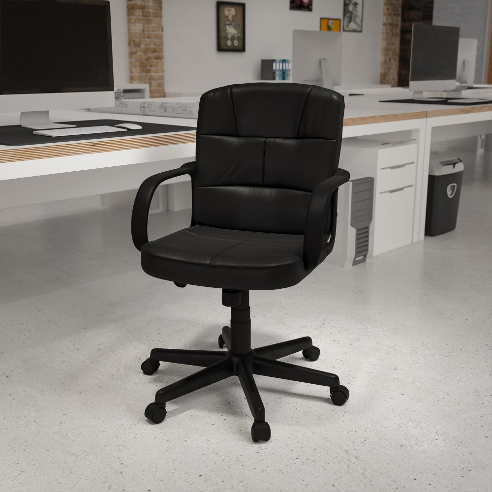 Flash Furniture LeatherSoft Faux Leather Mid-Back Swivel Task Chair With Arms, Black
