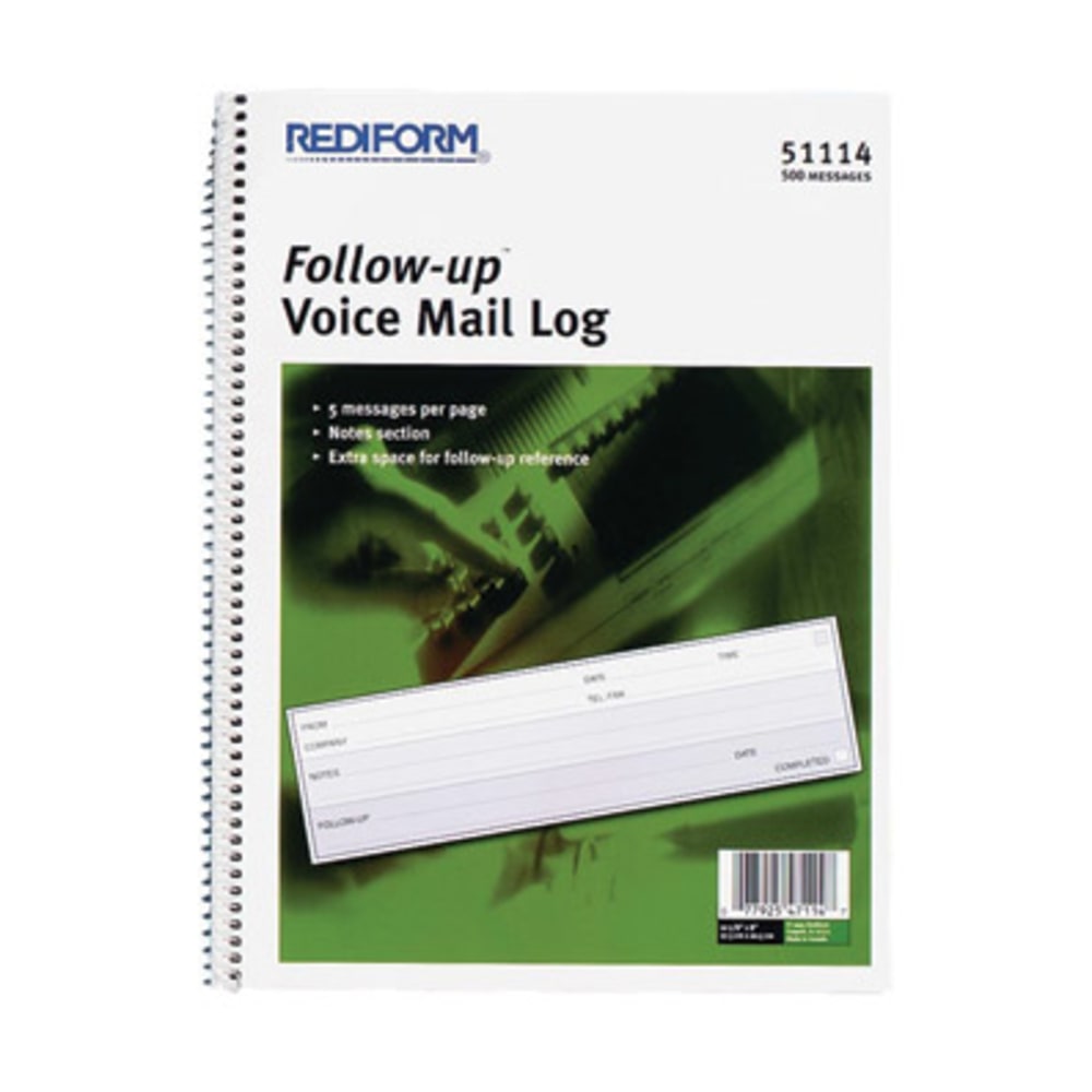 Rediform Follow-Up Voice Mail Log Book, 8in x 10 5/8in, 500 Sheets, 50% Recycled, Blue
