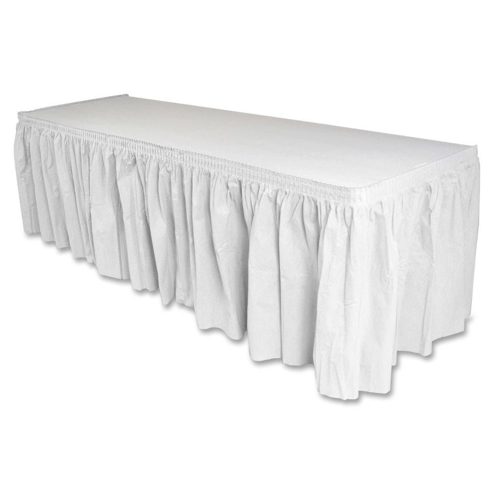 Genuine Joe Nonwoven Table Skirts - 14 ft Length x 29in Width - Adhesive Backing - Polyester - White - 6 / Carton